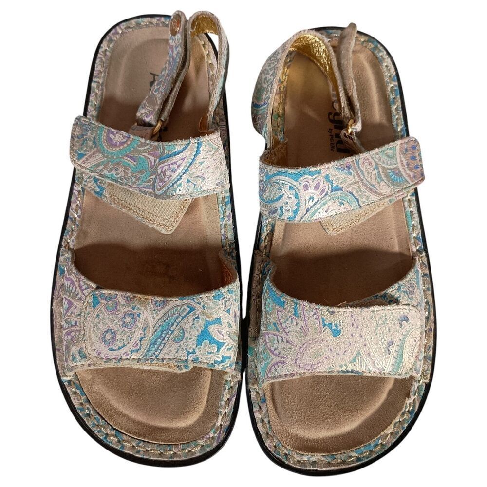 Alegria Verona Floral Ankle Strap Sandals Shoes Beige Blue Women's 37/US 7 - 7.5 - Picture 4 of 9